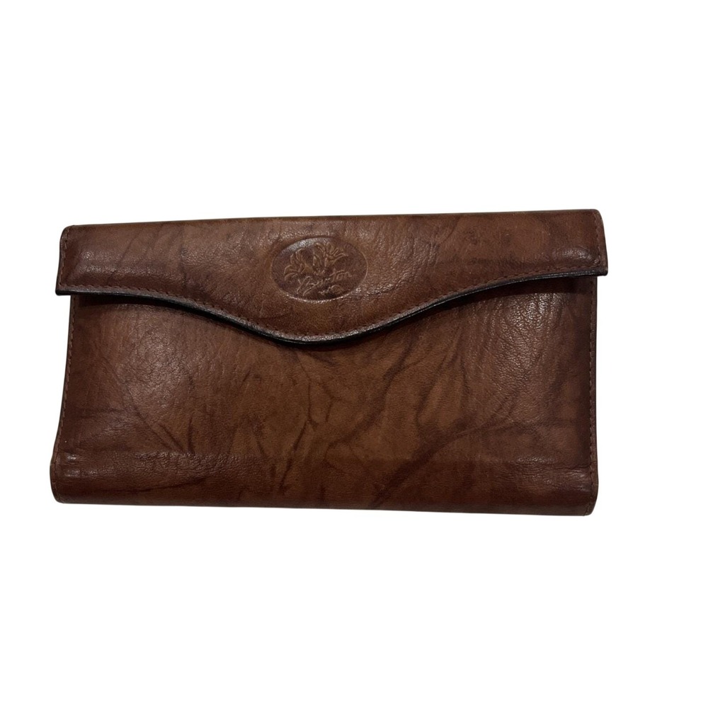 Buxton Clutch Wallet Women OS Brown Good Top Grain Cowhide Kiss Lock Vintage